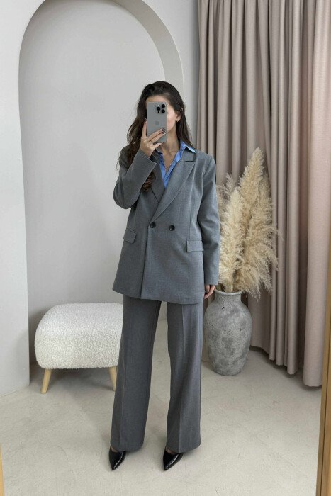 ONE COLOR CLASSIC JACKET+TROUSERS WOMEN SET GREY/GRI - 1