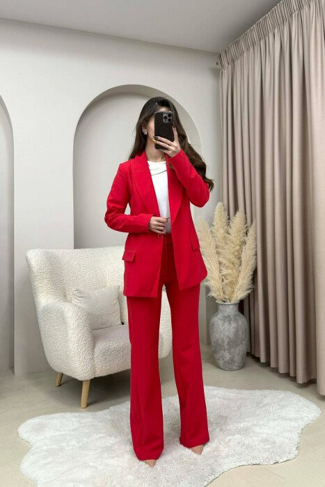ONE COLOR CLASSIC JACKET+TROUSERS WOMEN SET RED/E KUQE - 1