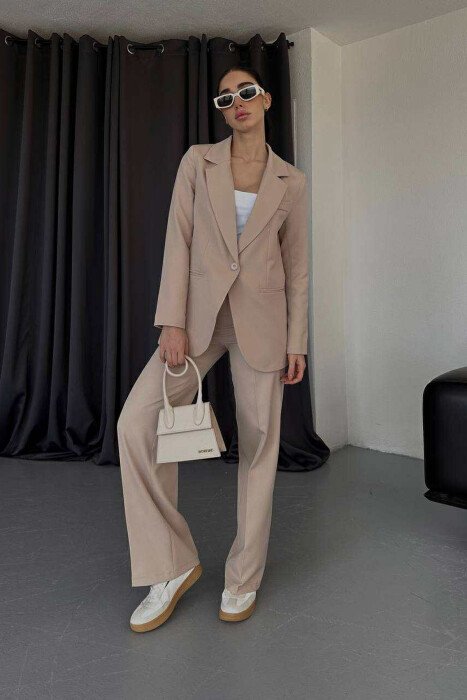 ONE COLOR CLASSIC JACKET+TROUSERS WOMENS SET BEIGE/BEZHE - 1