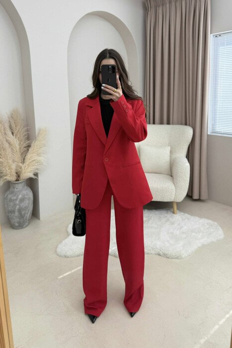 ONE COLOR CLASSIC JACKET+TROUSERS WOMENS SET RED/E KUQE - 1
