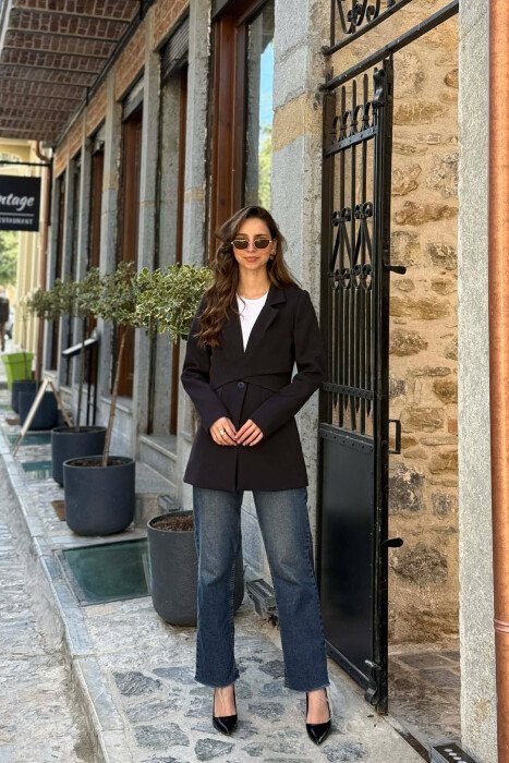 ONE COLOR CLASSIC LACING DETAIL WOMEN JACKET BLACK/ E ZEZE - 1