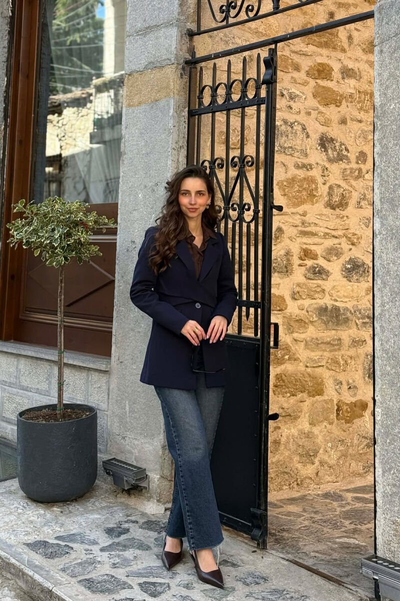ONE COLOR CLASSIC LACING DETAIL WOMEN JACKET DARK BLUE/BEE - 4