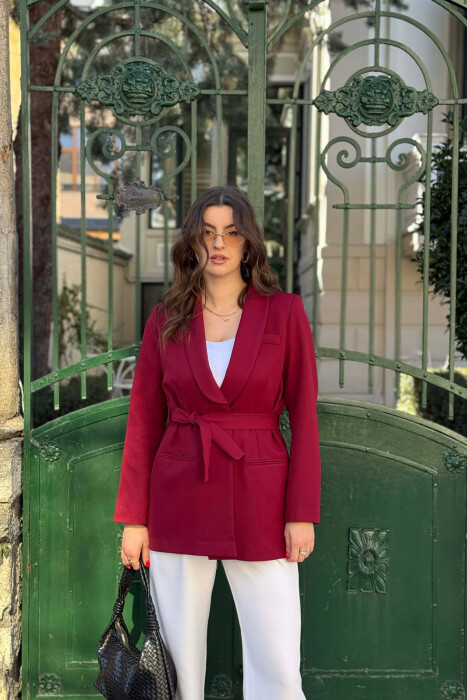 ONE COLOR CLASSIC LACING SIMPLE WOMEN JACKET BURGUNDY/VISHNJE - KLAUDIO FASHION