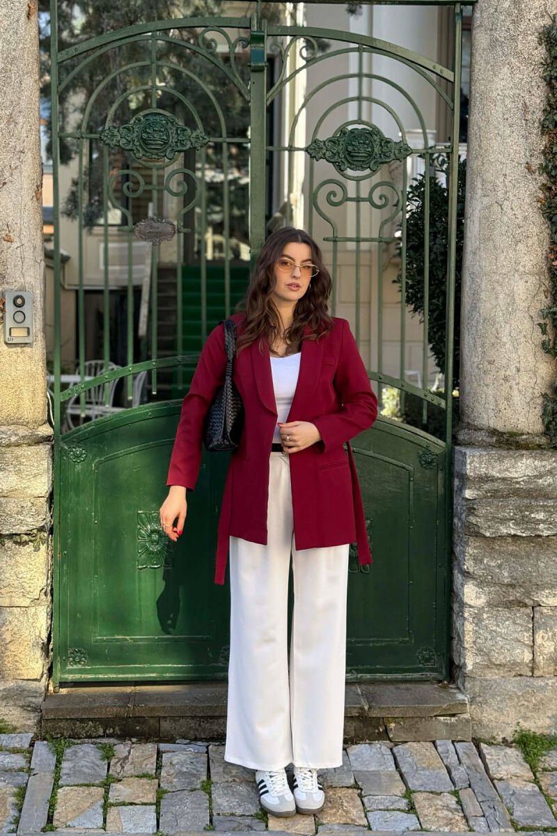 ONE COLOR CLASSIC LACING SIMPLE WOMEN JACKET BURGUNDY/VISHNJE - 4