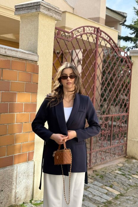ONE COLOR CLASSIC LACING SIMPLE WOMEN JACKET DARK BLUE/BEE 