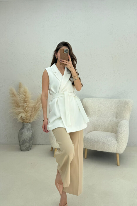 ONE COLOR CLASSIC LACING WOMEN VEST WHITE-E BARDHE - KLAUDIO FASHION