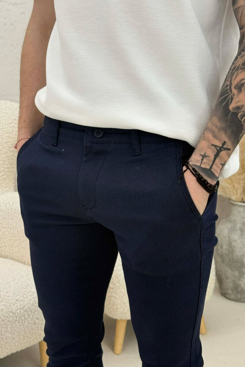 ONE COLOR CLASSIC SIMPLE MEN PANTS DARK BLUE/BEE - 2