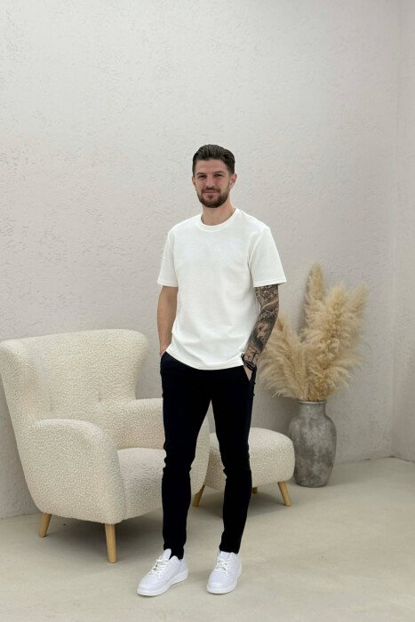 ONE COLOR CLASSIC SIMPLE MEN PANTS DARK BLUE/BEE - 5