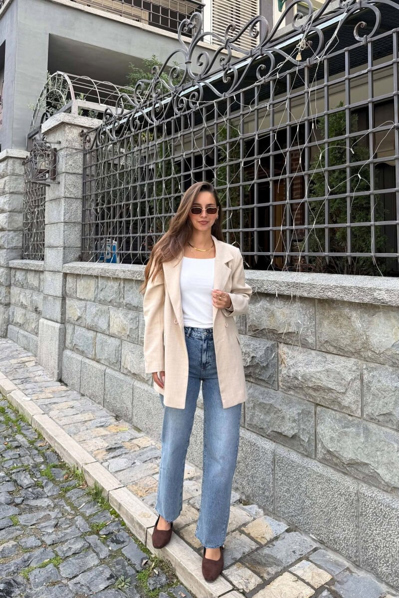 ONE COLOR CLASSIC SIMPLE WOMAN JACKET BEIGE/BEZHE - 4