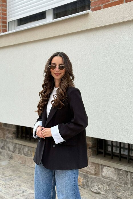 ONE COLOR CLASSIC SIMPLE WOMAN JACKET BLACK/ E ZEZE - KLAUDIO FASHION