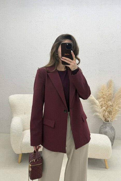 ONE COLOR CLASSIC SIMPLE WOMEN JACKET BURGUNDY/VISHNJE - KLAUDIO FASHION