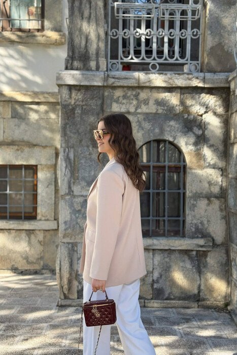 ONE COLOR CLASSIC SIMPLE WOMEN JACKET CREAM/KREM - 4