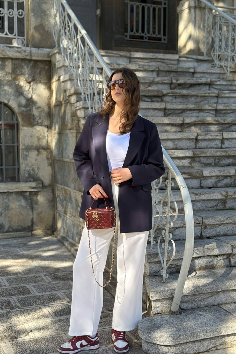 ONE COLOR CLASSIC SIMPLE WOMEN JACKET DARK BLUE/BEE - 4