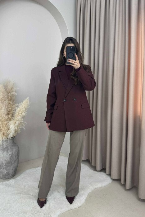 ONE COLOR CLASSIC SIMPLE WOMEN JACKET DARK BURGUNDY/VISHNJE E ERRET - KLAUDIO FASHION