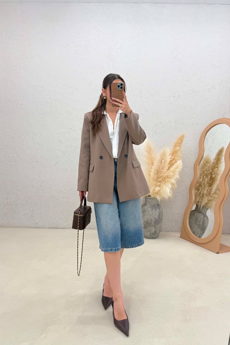 ONE COLOR CLASSIC SIMPLE WOMEN JACKET LIGHT BROWN/KAZB - 3
