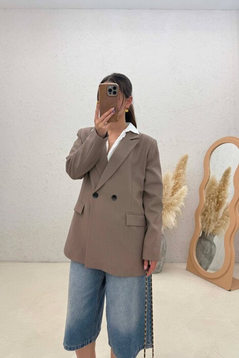 ONE COLOR CLASSIC SIMPLE WOMEN JACKET LIGHT BROWN/KAZB - 4