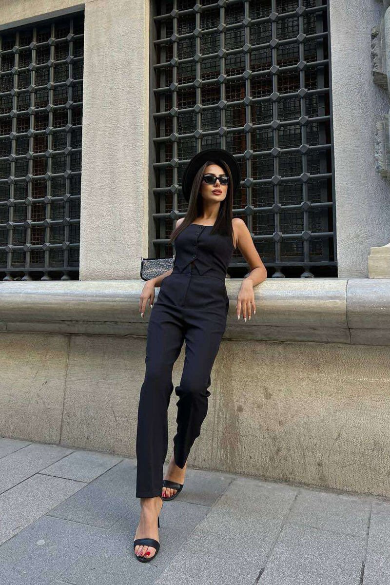 ONE COLOR CLASSIC SIMPLE WOMEN JUMPSUIT BLACK/ E ZEZE - 1
