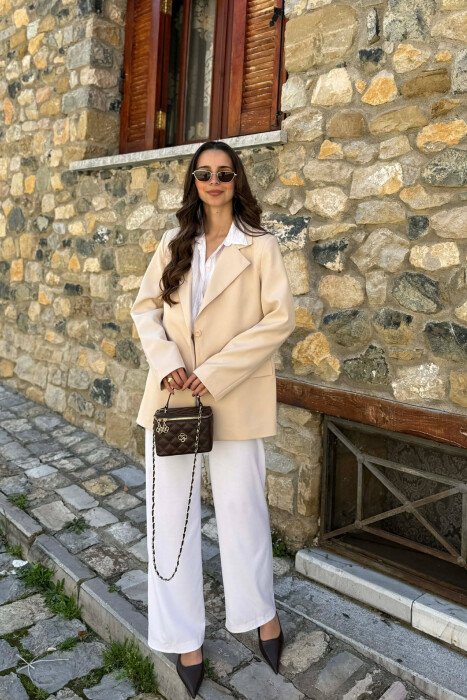 ONE COLOR CLASSIC WOMAN JACKET CREAM/KREM - KLAUDIO FASHION