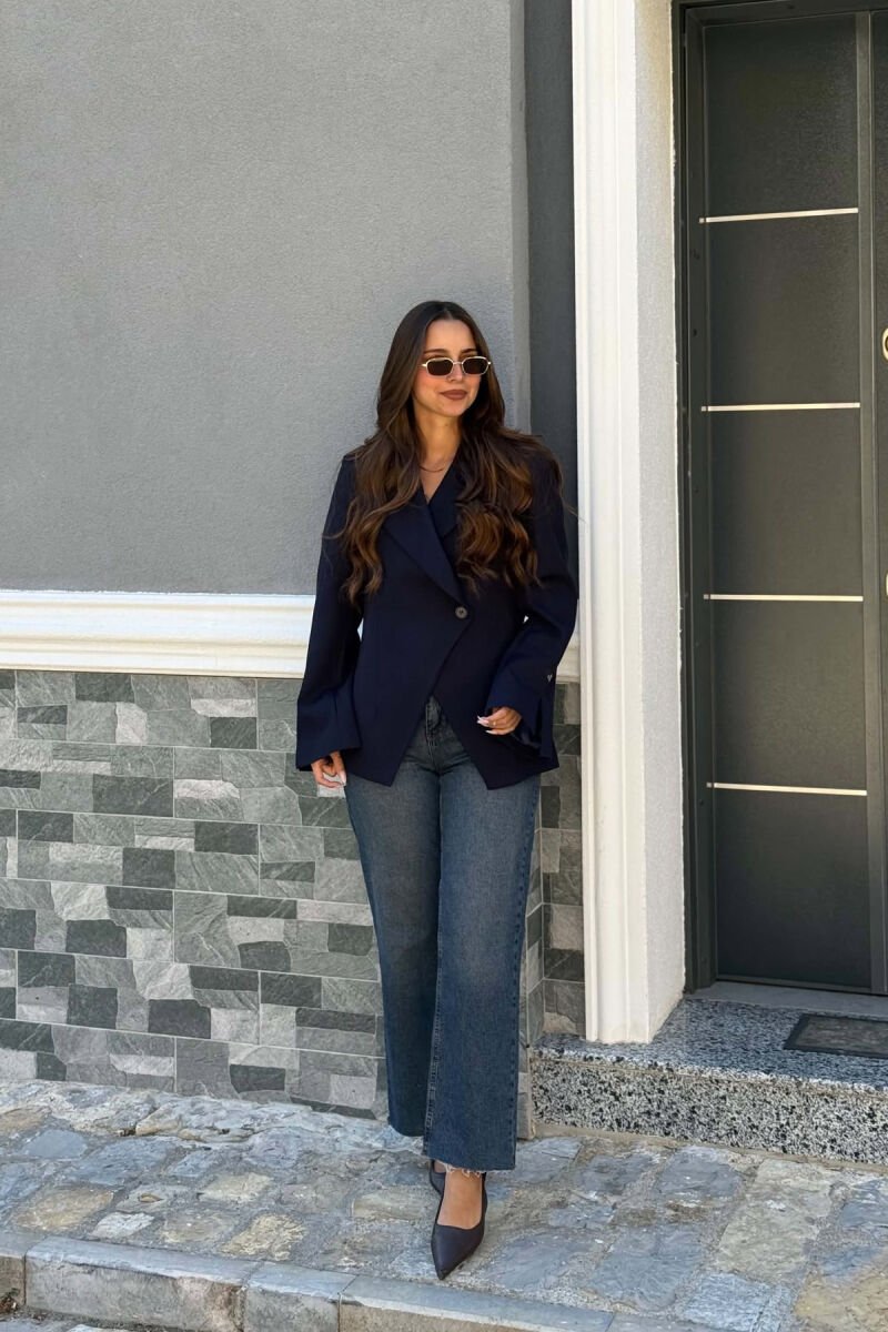 ONE COLOR CLASSIC WOMAN JACKET DARK BLUE/BEE - 4
