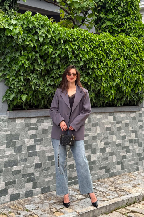 ONE COLOR CLASSIC WOMAN JACKET GREY/GRI - KLAUDIO FASHION