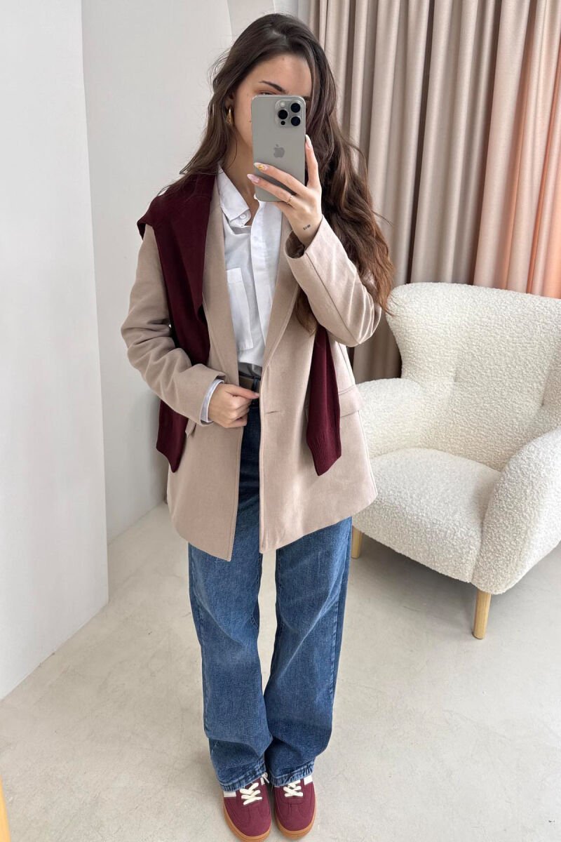 ONE COLOR CLASSIC WOMEN JACKET BEIGE/BEZHE - 3
