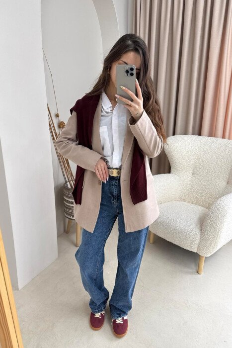 ONE COLOR CLASSIC WOMEN JACKET BEIGE/BEZHE - 4