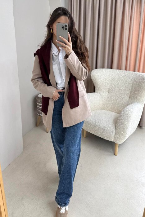 ONE COLOR CLASSIC WOMEN JACKET BEIGE/BEZHE - 5