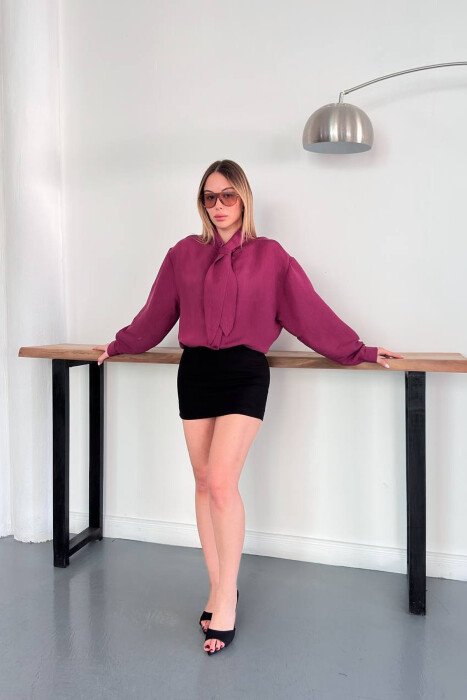 ONE COLOR COLLAR DESIGN WOMAN SHIRT BURGUNDY/VISHNJE - 2