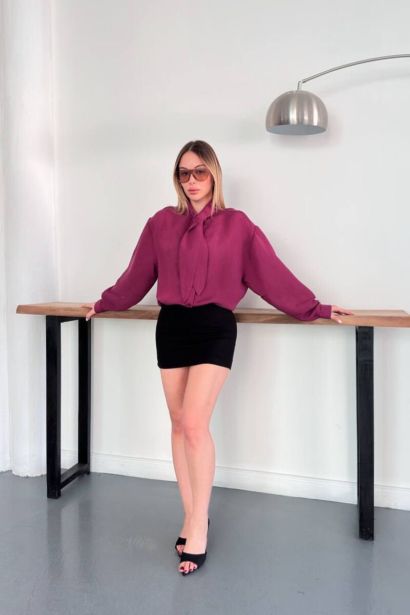 ONE COLOR COLLAR DESIGN WOMAN SHIRT BURGUNDY/VISHNJE - 2