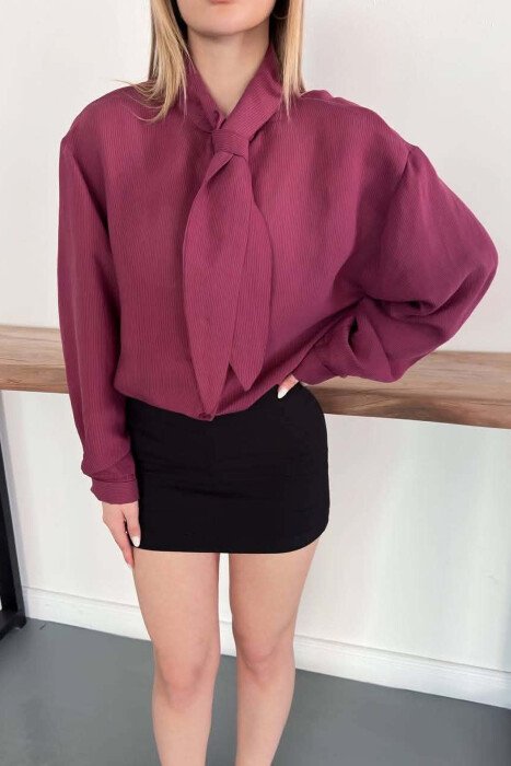 ONE COLOR COLLAR DESIGN WOMAN SHIRT BURGUNDY/VISHNJE - 3