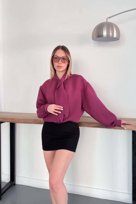 ONE COLOR COLLAR DESIGN WOMAN SHIRT BURGUNDY/VISHNJE - 11