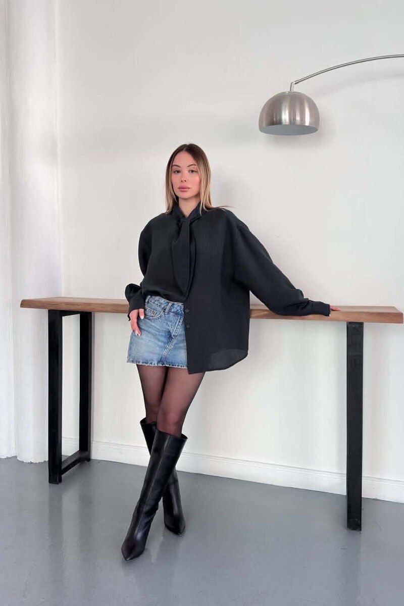 ONE COLOR COLLAR DESIGN WOMAN SHIRT DARK GREY/GEE - 5