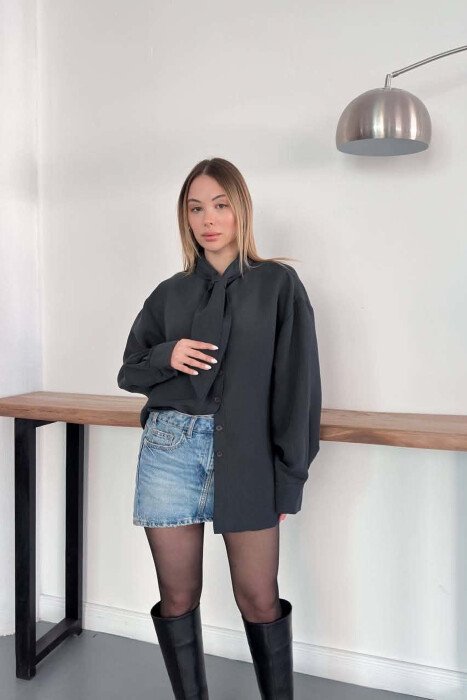 ONE COLOR COLLAR DESIGN WOMAN SHIRT DARK GREY/GEE - 6