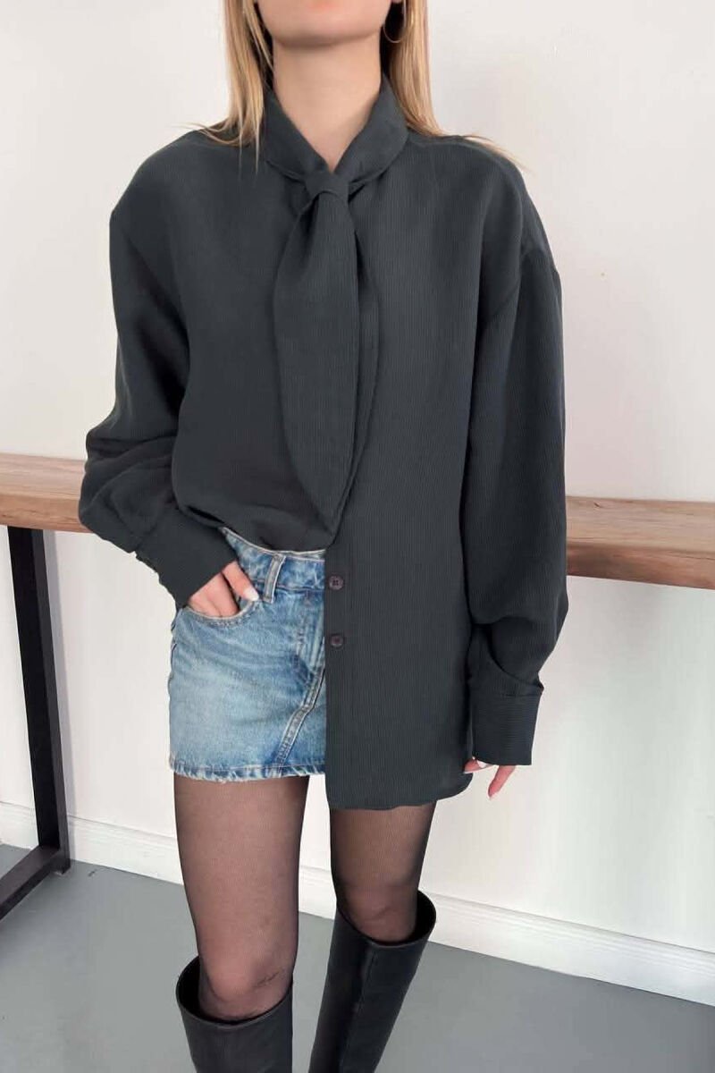 ONE COLOR COLLAR DESIGN WOMAN SHIRT DARK GREY/GEE - 7