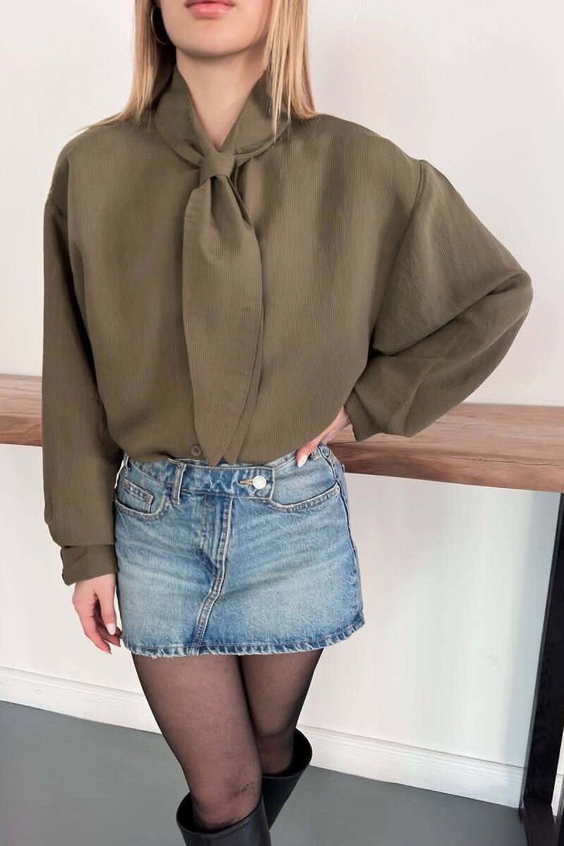 ONE COLOR COLLAR DESIGN WOMAN SHIRT OLIVE/ULLI - 4