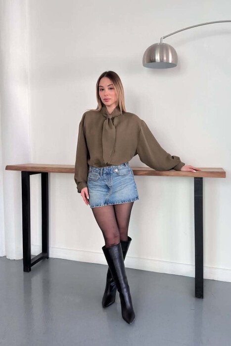 ONE COLOR COLLAR DESIGN WOMAN SHIRT OLIVE/ULLI - 6