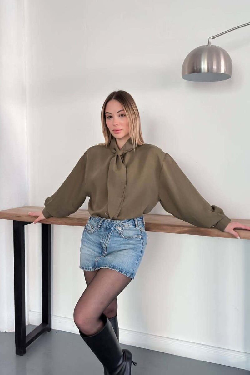 ONE COLOR COLLAR DESIGN WOMAN SHIRT OLIVE/ULLI - 7