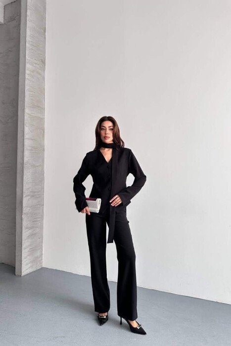ONE COLOR COLLAR DETAIL JACKET + TROUSERS WOMAN SET BLACK/ E ZEZE - 2