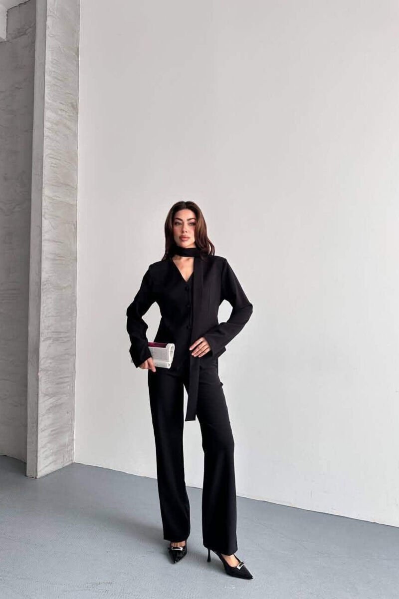 ONE COLOR COLLAR DETAIL JACKET + TROUSERS WOMAN SET BLACK/ E ZEZE - 2