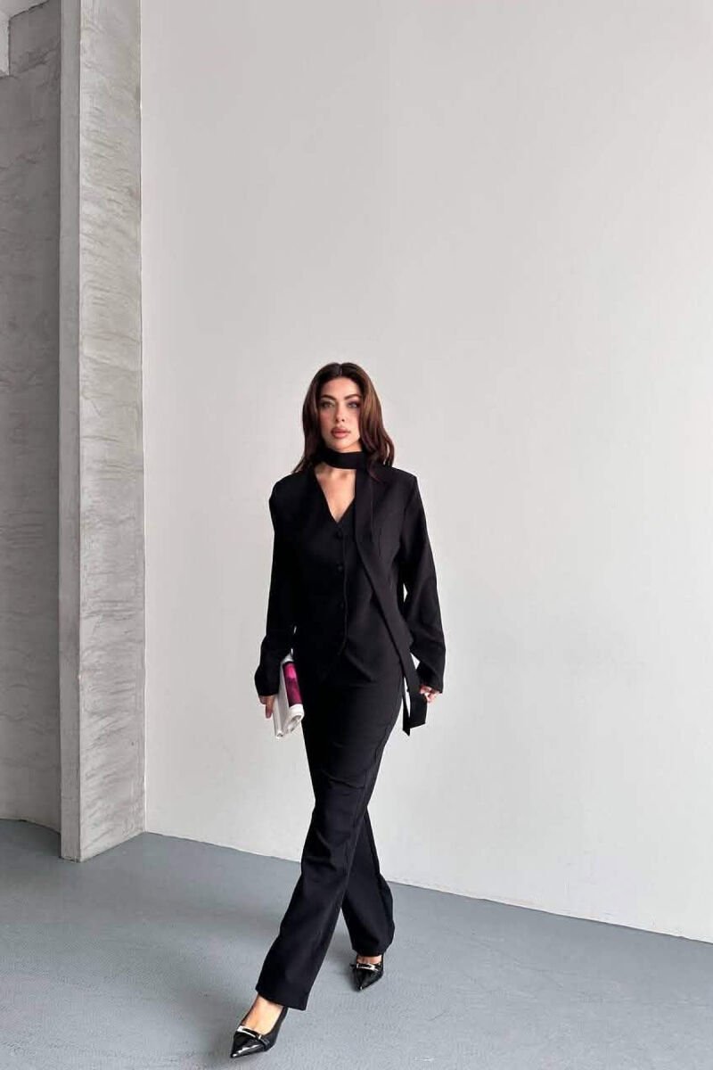 ONE COLOR COLLAR DETAIL JACKET + TROUSERS WOMAN SET BLACK/ E ZEZE - 3
