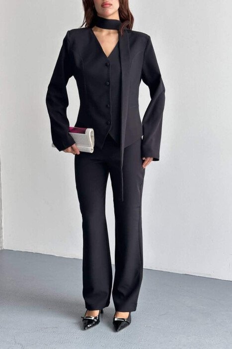 ONE COLOR COLLAR DETAIL JACKET + TROUSERS WOMAN SET BLACK/ E ZEZE - 4