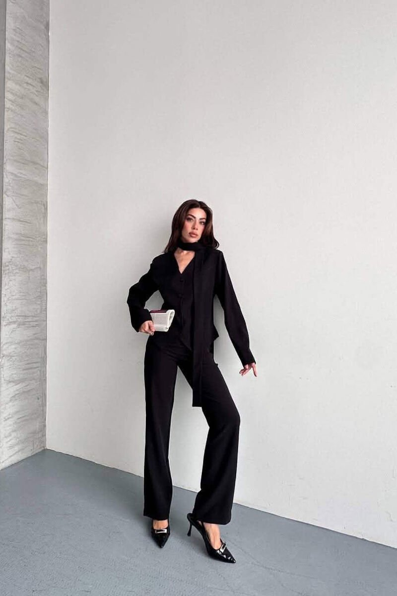 ONE COLOR COLLAR DETAIL JACKET + TROUSERS WOMAN SET BLACK/ E ZEZE - 5