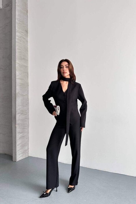 ONE COLOR COLLAR DETAIL JACKET + TROUSERS WOMAN SET BLACK/ E ZEZE - 6