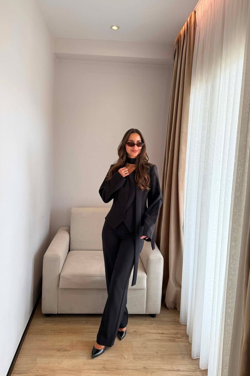 ONE COLOR COLLAR DETAIL JACKET + TROUSERS WOMAN SET BLACK/ E ZEZE - 2