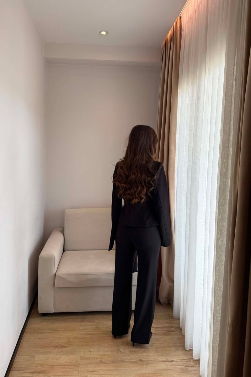 ONE COLOR COLLAR DETAIL JACKET + TROUSERS WOMAN SET BLACK/ E ZEZE - 4