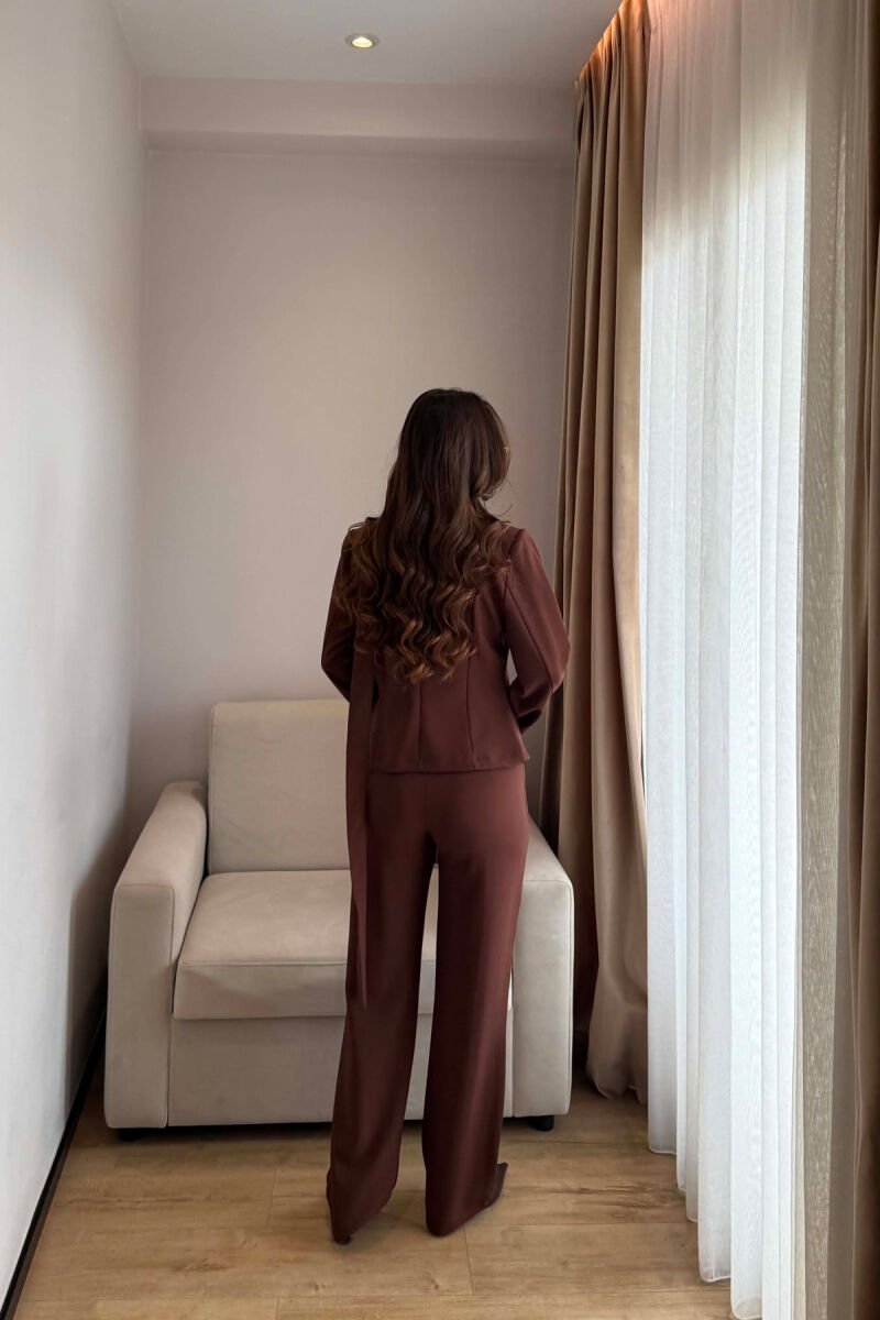 ONE COLOR COLLAR DETAIL JACKET + TROUSERS WOMAN SET BROWN/KAFE - 4