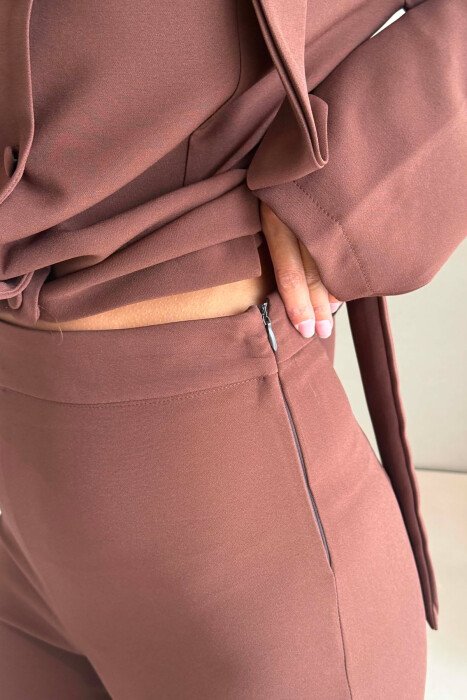 ONE COLOR COLLAR DETAIL JACKET + TROUSERS WOMAN SET BROWN/KAFE - 7