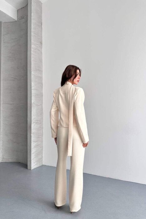 ONE COLOR COLLAR DETAIL JACKET + TROUSERS WOMAN SET CREAM/KREM - 5