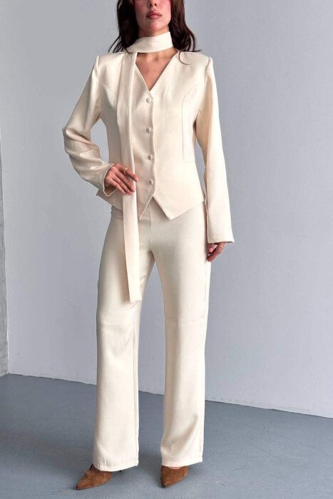 ONE COLOR COLLAR DETAIL JACKET + TROUSERS WOMAN SET CREAM/KREM - 6