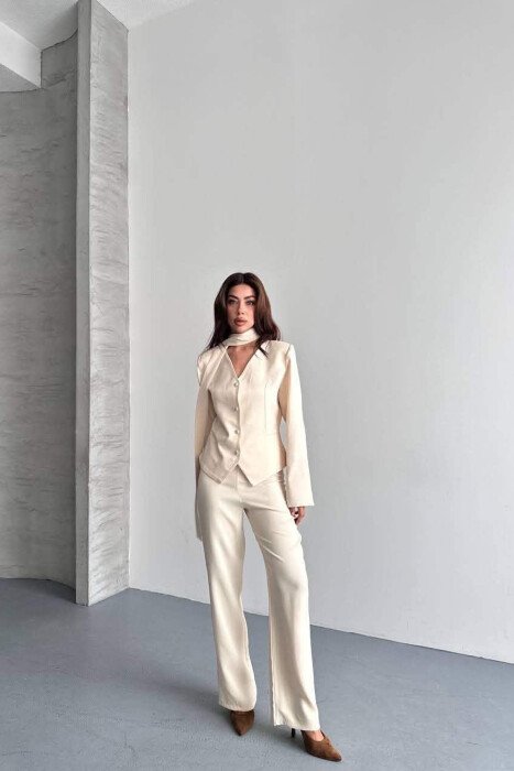 ONE COLOR COLLAR DETAIL JACKET + TROUSERS WOMAN SET CREAM/KREM - 7